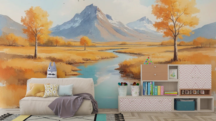 Autumn Mountain Landscape Wall Mural - Nature Inspired Decor - Wallmotif.com