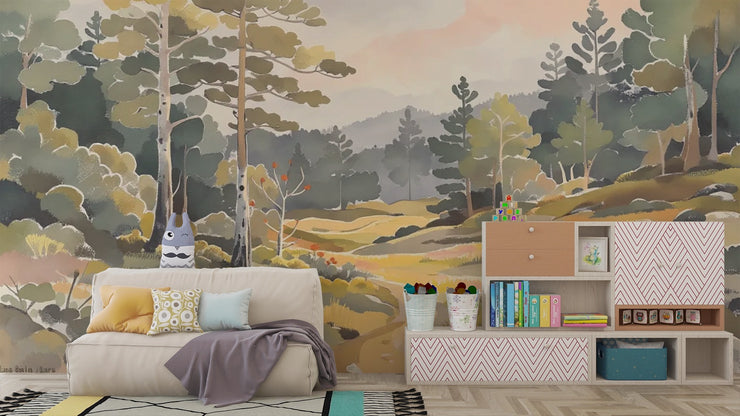 Serene Forest Landscape Wall Mural - Nature Inspired Home Decor - Wallmotif.com