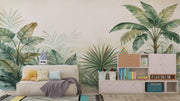 Watercolor Jungle Mural, Tropical Botanical Wallpaper, Palm Leaf Nursery Decor - Wallmotif.com