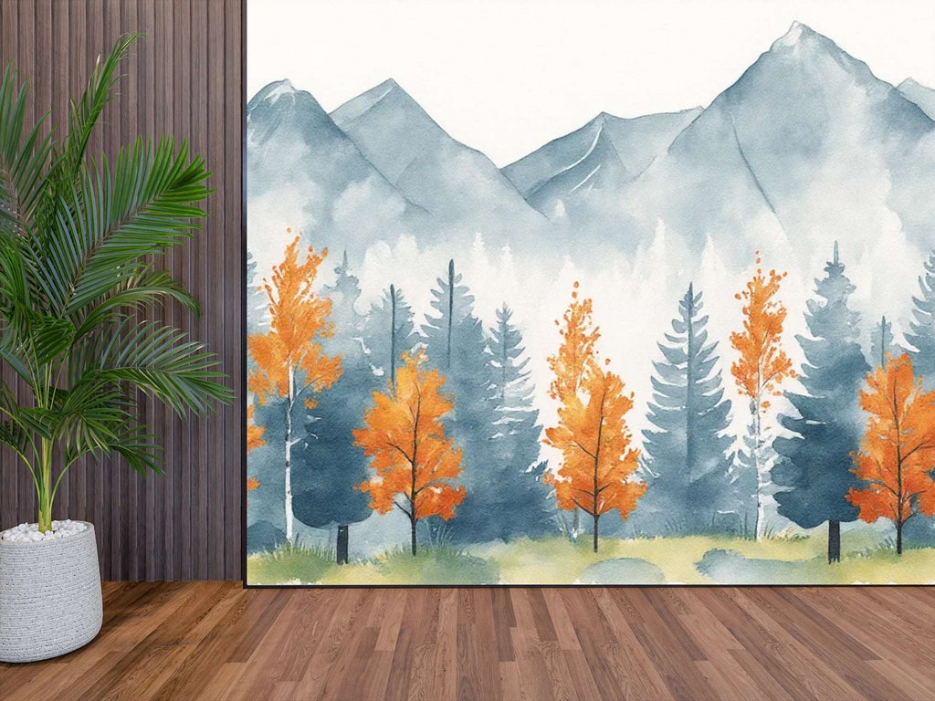 Autumn Mountain Forest Wall Mural - Modern Nature Decor