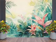 Tropical Watercolor Jungle Wall Mural - Floral & Leaf Wallpaper - Wallmotif.com