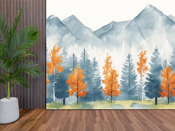 Autumn Mountain Forest Wall Mural - Modern Nature Decor - Wallmotif.com