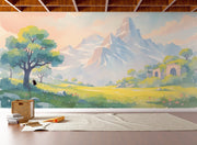 Pastel Mountain Landscape Wall Mural - Watercolor Alpine Scenery Wallpaper - Wallmotif.com