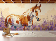 Watercolor Horse Mural Wallpaper - Farmhouse Style Horse Mural - Wallmotif.com