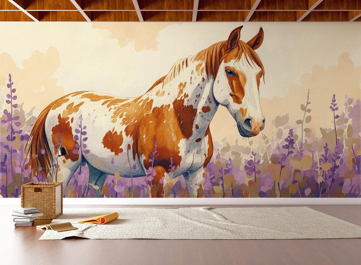 Watercolor Horse Mural Wallpaper - Farmhouse Style Horse Mural - Wallmotif.com