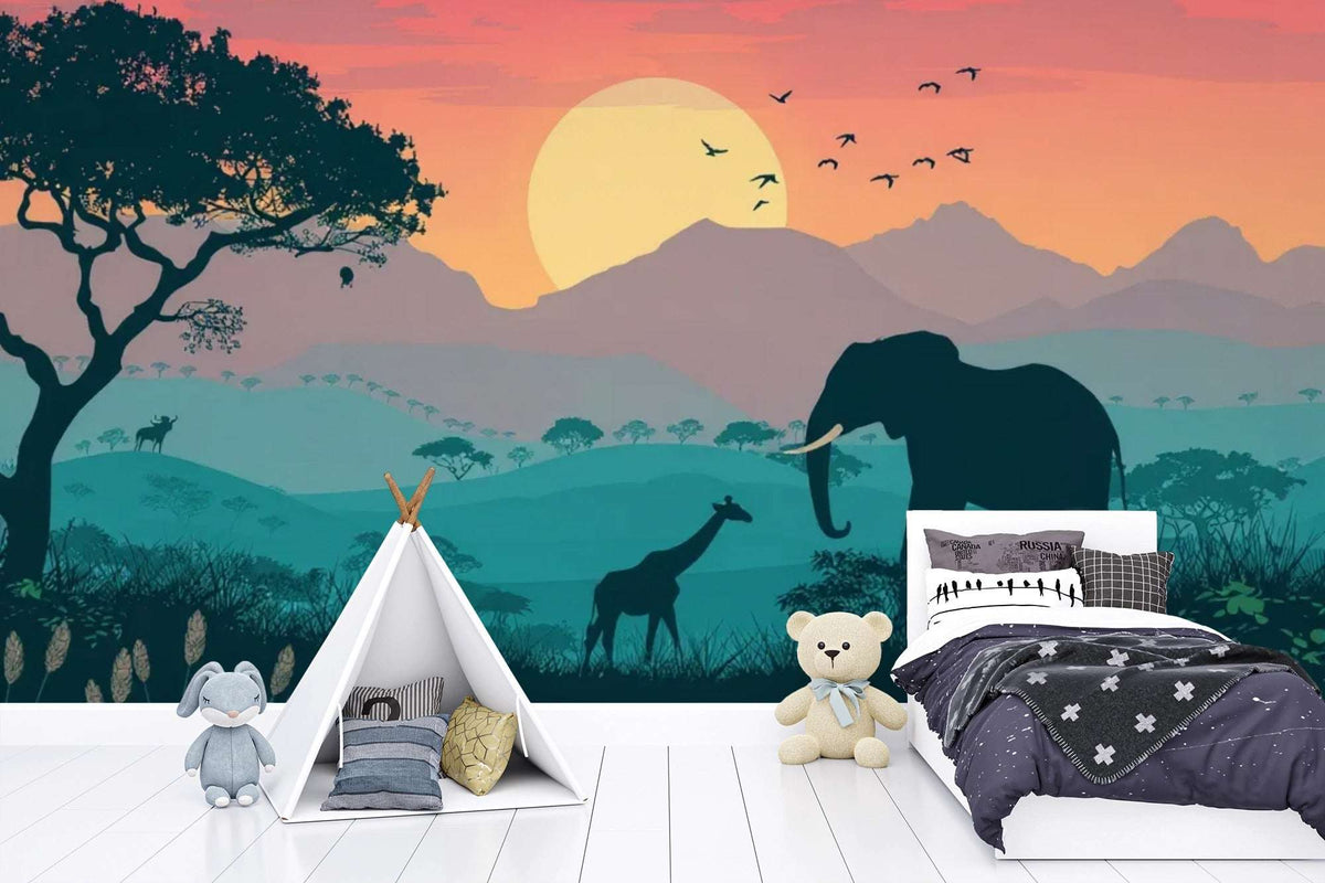 Wall Mural Savanna Sunset | Peel and Stick Wallpaper