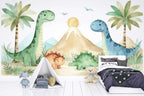 Watercolor Dinosaur Nursery Wallpaper - Friendly Dino Land Wallpaper
