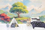 Magical Forest Mountain Nursery Wallpaper - Watercolor Mural for Kids Room Decor - Wallmotif.com