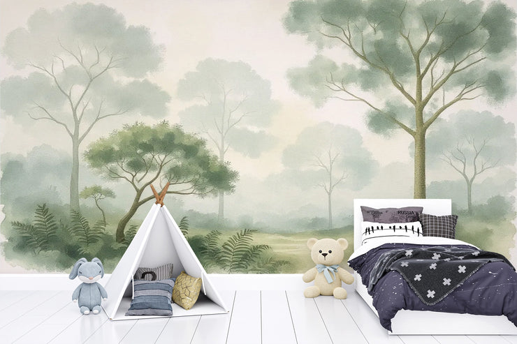 Watercolor Forest Trees Wall Mural – Kids Room Nature Peel and Stick Wallpaper - Wallmotif.com