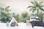 Watercolor Jungle Mural, Tropical Botanical Wallpaper, Palm Leaf Nursery Decor - Wallmotif.com