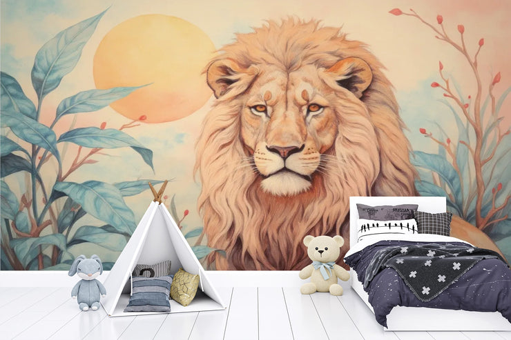 Majestic Lion Sunset Wall Mural - Wallmotif.com