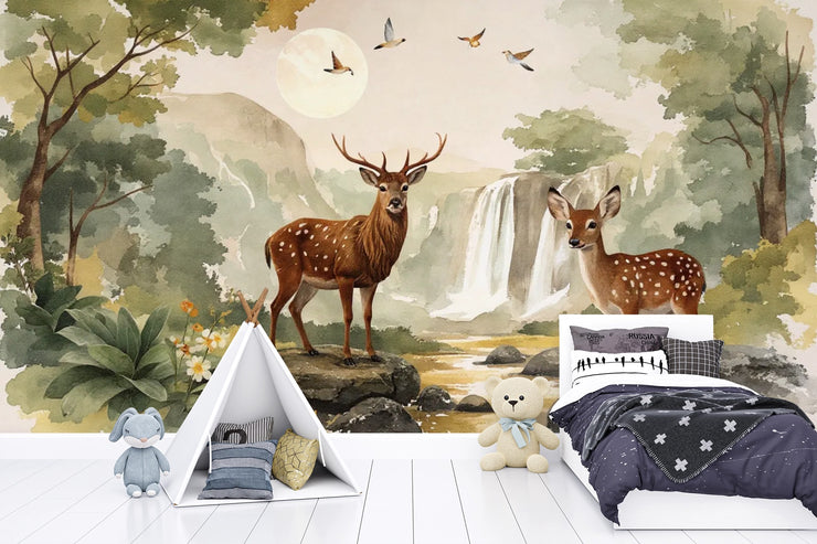Enchanted Forest Deer Wallpaper Mural - Custom Nursery Wall Decor - Wallmotif.com