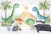 Watercolor Dinosaur Nursery Wallpaper - Friendly Dino Land Wallpaper - Wallmotif.com
