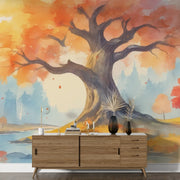 Watercolor Autumn Tree Wall Mural - Large Autumn Tree Mural Wallpaper - Wallmotif.com