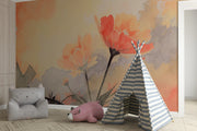 Watercolor Floral Wall Mural – Peach Orange Flower Peel and Stick Wallpaper - Wallmotif.com