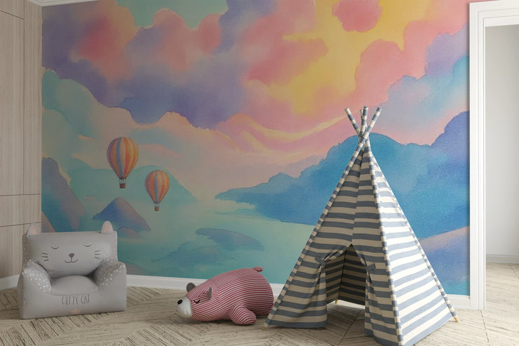 Wallpaper Dreamy Hot Air Balloon Watercolor Wall Mural - Wallmotif.com