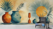 Abstract Bohemian Wall Mural - Serene Face & Sun Art Wallpaper - Wallmotif.com