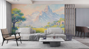 Pastel Mountain Landscape Wall Mural - Watercolor Alpine Scenery Wallpaper - Wallmotif.com