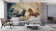 Mythical Stag & Horse Watercolor Wall Mural - Enchanting Forest Spirit Accent Wall Decor - Wallmotif.com