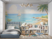 Watercolor Beach & Ocean Wall Mural for Kids Room - Dreamy Seascape Nursery Wallpaper - Wallmotif.com