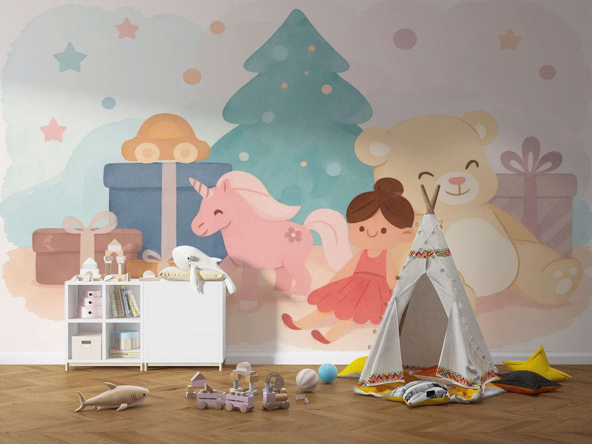 Cozy Christmas Holiday Nursery Wallpaper Mural