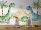 Watercolor Dinosaur Nursery Wallpaper - Friendly Dino Land Wallpaper