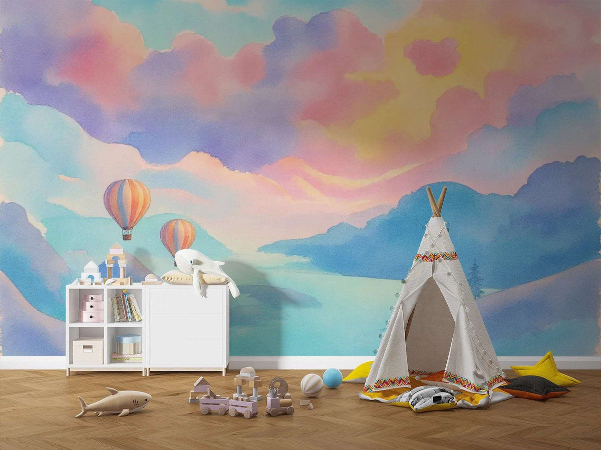 Wallpaper Dreamy Hot Air Balloon Watercolor Wall Mural