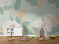 Pastel Floral Wall Mural – Botanical Leaves and Flowers Peel and Stick Wallpaper