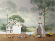 Watercolor Forest Trees Wall Mural – Kids Room Nature Peel and Stick Wallpaper - Wallmotif.com