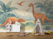 Playful Dinosaur Wall Mural - Dino Friends Nursery Wallpaper - Wallmotif.com