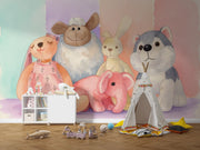Cuddly Plush Friends Wall Mural - Watercolor Wallpaper for Nursery & Baby Room Decor - Wallmotif.com