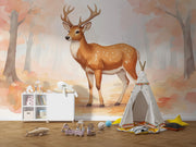 Watercolor Deer Forest Wallpaper Mural Blush Orange Tones - Wallmotif.com
