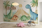Watercolor Dinosaur Nursery Wallpaper - Friendly Dino Land Wallpaper
