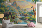 Safari Rainbow Wall Mural - African Animals Nursery Wallpaper - Wallmotif.com