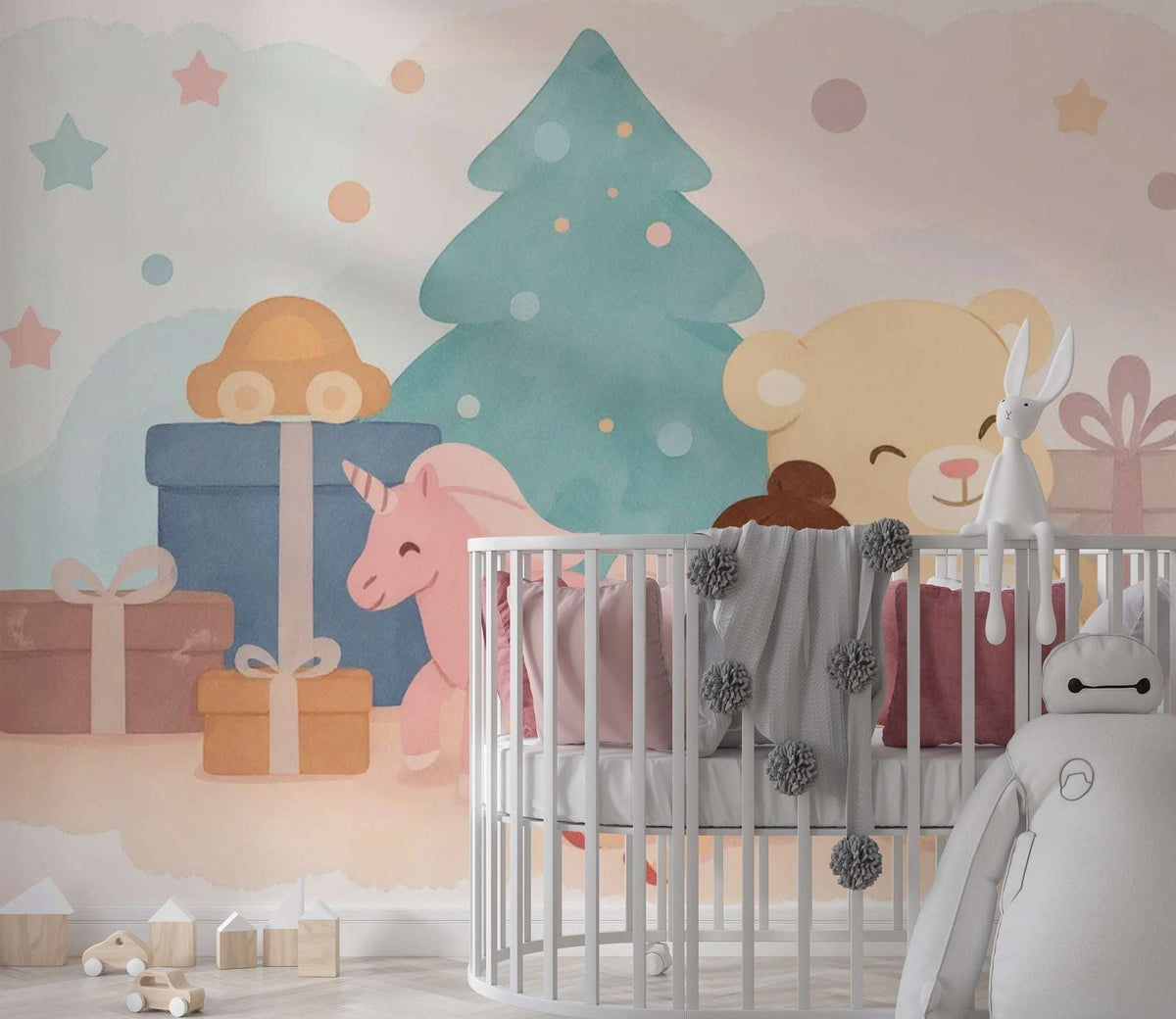 Cozy Christmas Holiday Nursery Wallpaper Mural