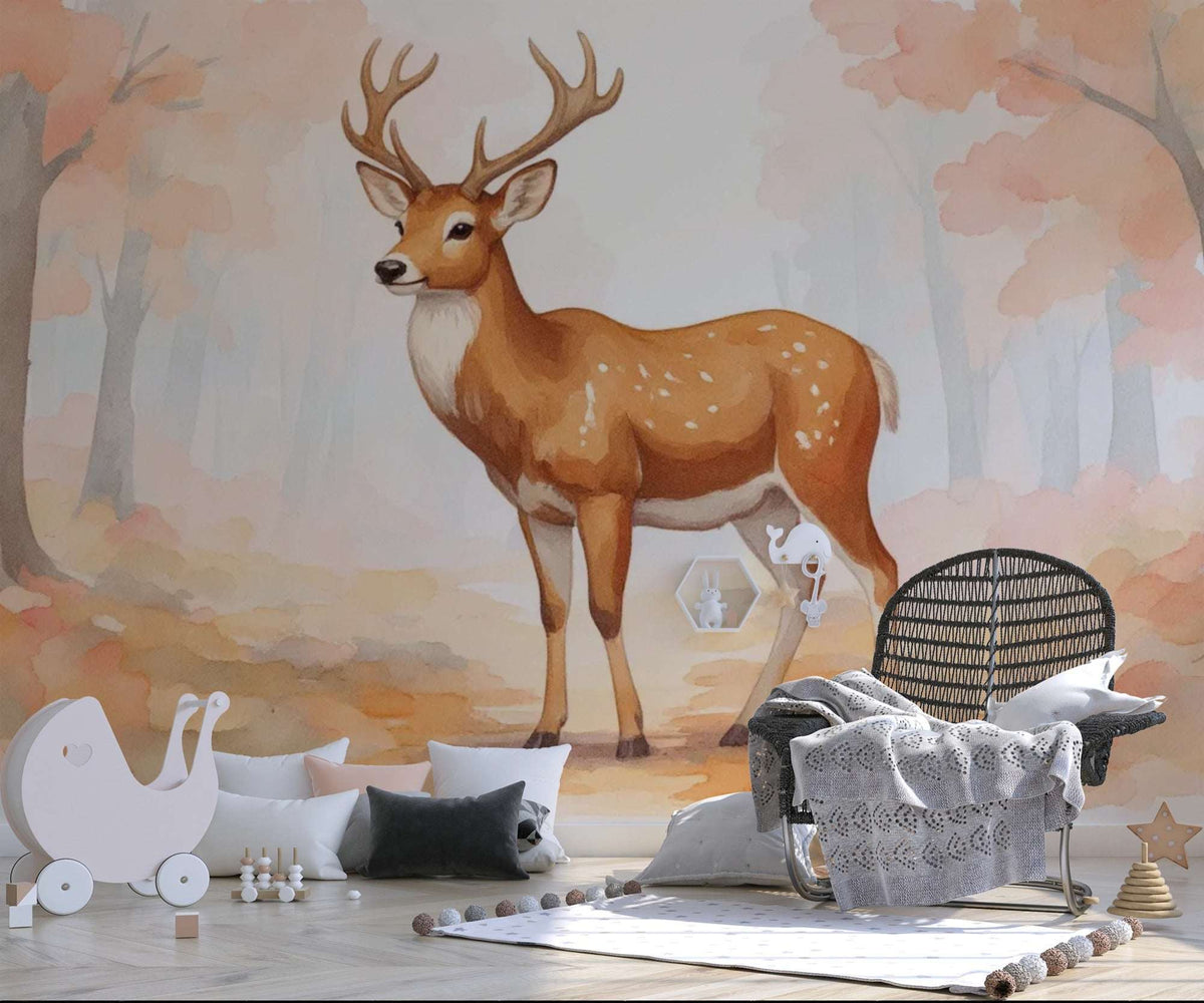 Watercolor Wallpaper Deer Forest Wall Mural