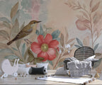 Watercolor Bird Floral Wallpaper, Nursery Mural, Removable Self-Adhesive Wall Decal