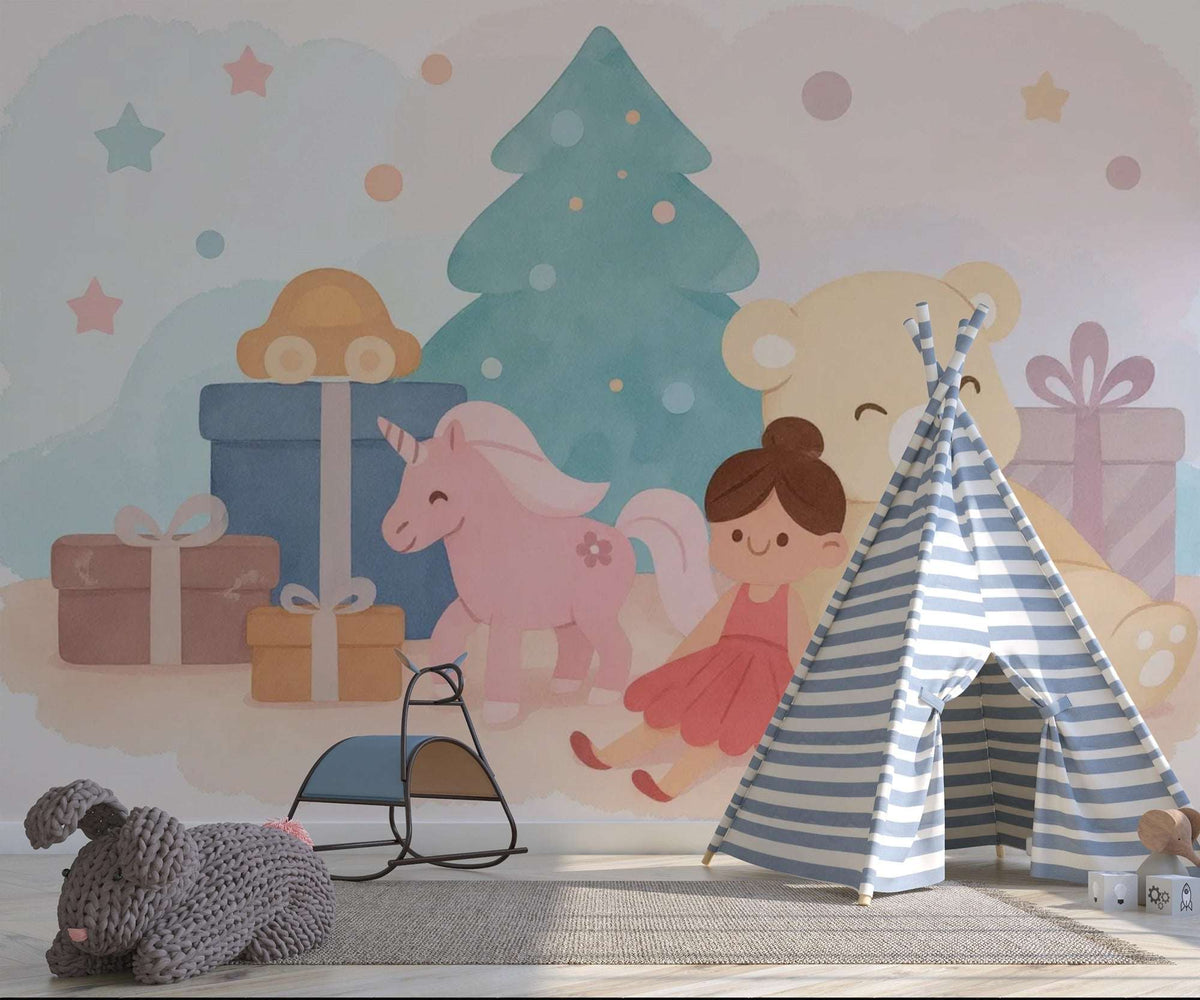 Cozy Christmas Holiday Nursery Wallpaper Mural