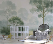 Watercolor Forest Trees Wall Mural – Kids Room Nature Peel and Stick Wallpaper - Wallmotif.com