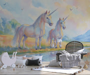 Watercolor Unicorn Wallpaper Mural, Fantasy Nursery Decor, Magical Peel and Stick Wall Mural - Wallmotif.com