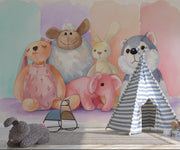 Cuddly Plush Friends Wall Mural - Watercolor Wallpaper for Nursery & Baby Room Decor - Wallmotif.com