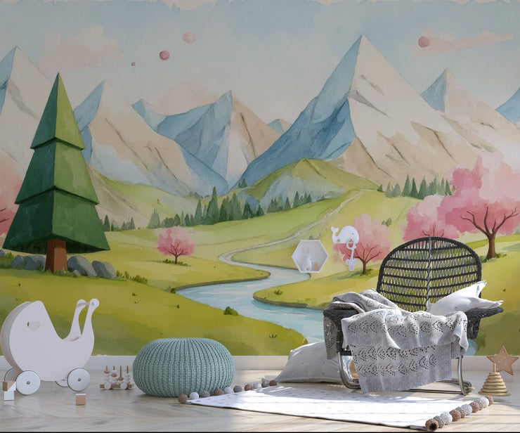 Kids Bedroom Mural Enchanted Valley - Wallmotif.com
