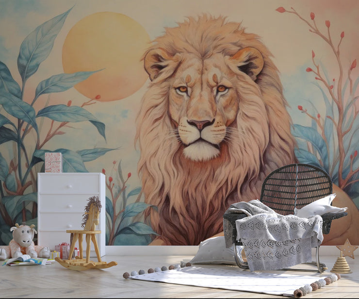 Majestic Lion Sunset Wall Mural - Wallmotif.com