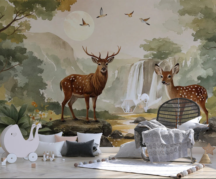 Enchanted Forest Deer Wallpaper Mural - Custom Nursery Wall Decor - Wallmotif.com
