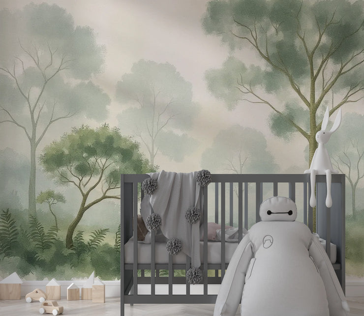 Watercolor Forest Trees Wall Mural – Kids Room Nature Peel and Stick Wallpaper - Wallmotif.com