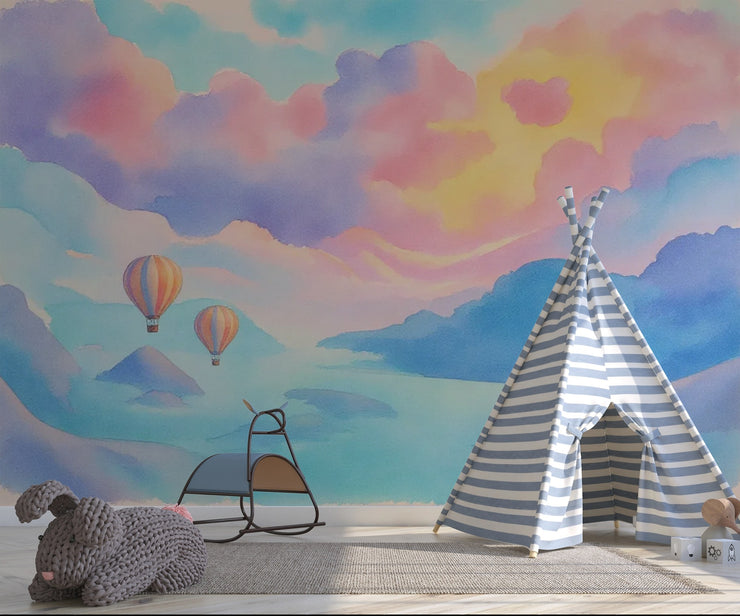 Wallpaper Dreamy Hot Air Balloon Watercolor Wall Mural - Wallmotif.com