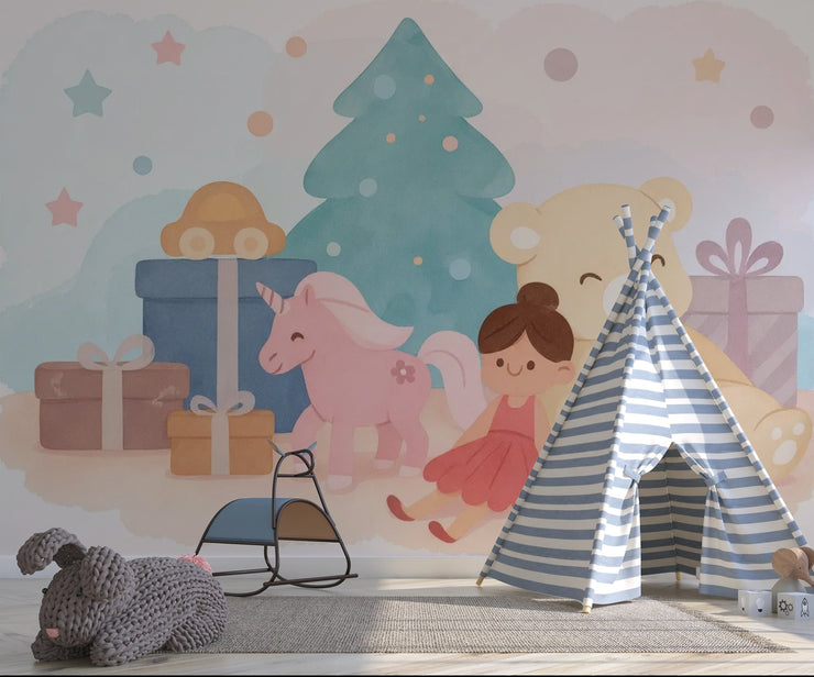 Cozy Christmas Holiday Nursery Wallpaper Mural - Wallmotif.com