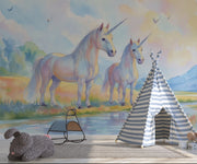Watercolor Unicorn Wallpaper Mural, Fantasy Nursery Decor, Magical Peel and Stick Wall Mural - Wallmotif.com