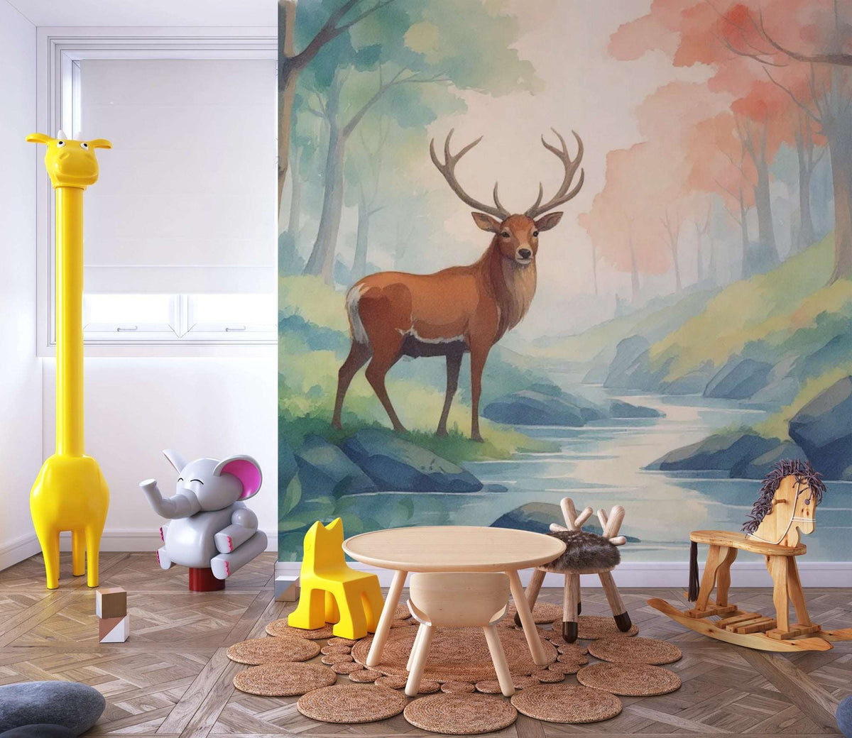 Woodland Deer Wall Mural Magical Forest Animal Wallpaper for Playroom