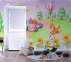 Playful Animal Road Trip Wall Mural - Peel and Stick Wallpaper for Nursery & Kids Room